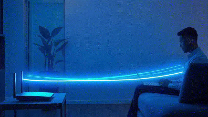 What Is Wi-Fi 8? A Guide to Ultra High Reliability 1 A representation of how someone is using wi-fi-8 in his living room.