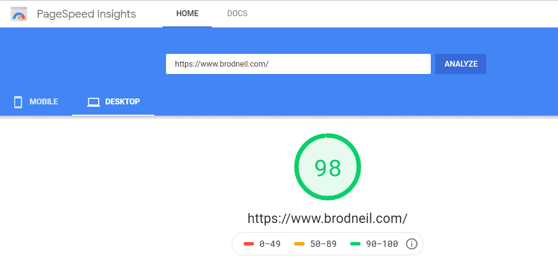 Optimizing Website Speed for Lightning-Fast Experiences 2 Google pagespeed insights WP desktop