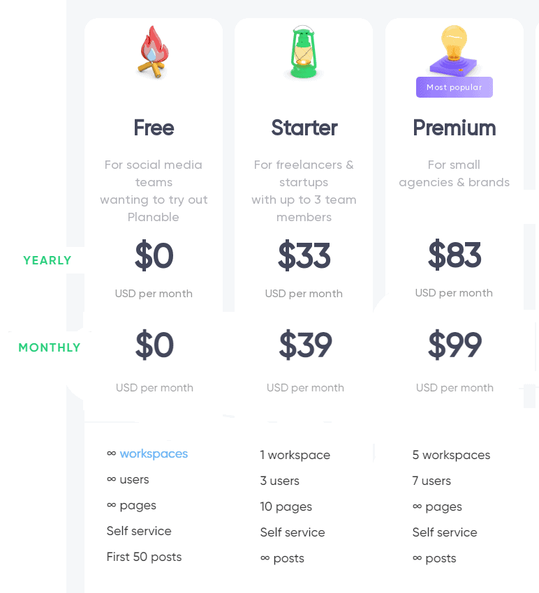 Planable: Your Social Media Team's Command Center 2 planable pricing 1 2
