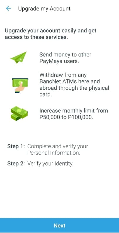 paymaya upgrade account page2