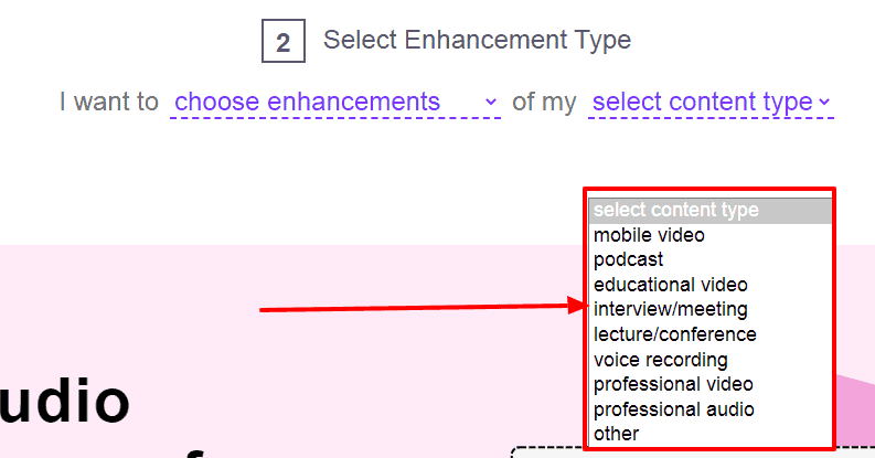 Audioenhancer.ai: The Best Way to Enhance Your Voice Recordings 5 Select enhancement type - interviewing/meeting