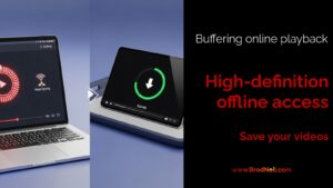 A detailed 3D image contrasting a buffering online video stream on a laptop with a smooth, high-definition offline video playback on a tablet.